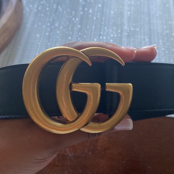 Gucci belt black leather gold double GG buckle main image 3